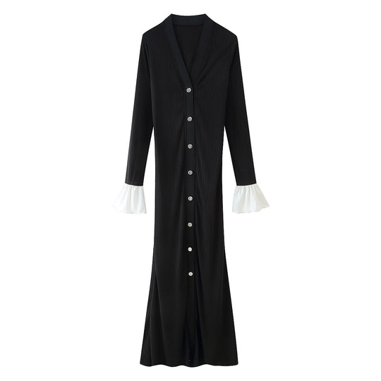 Damen Maxikleid mit eleganten Rüschenärmeln und Knopfdetails R&B
