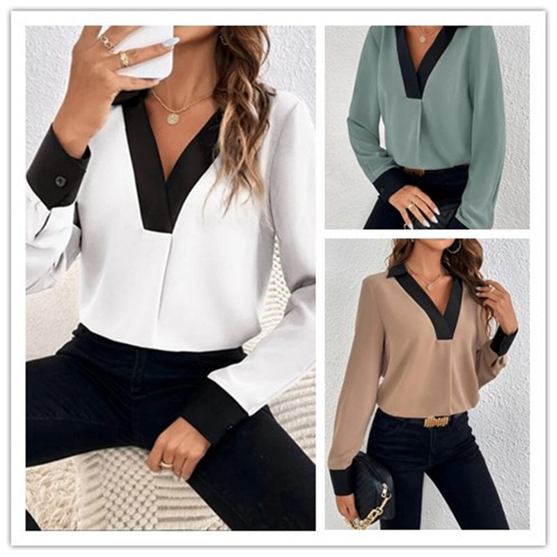Damen Elegante Bluse mit kontrastierendem Kragen R&B