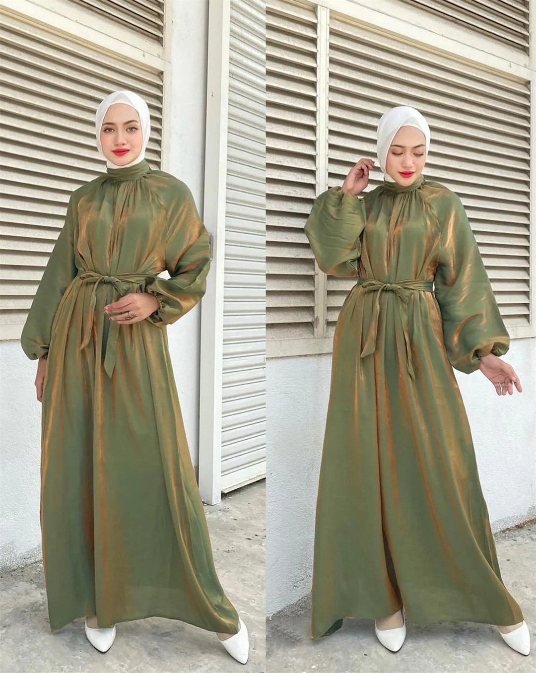 Damen Elegantes Langarmkleid mit Taillengürtel R&B