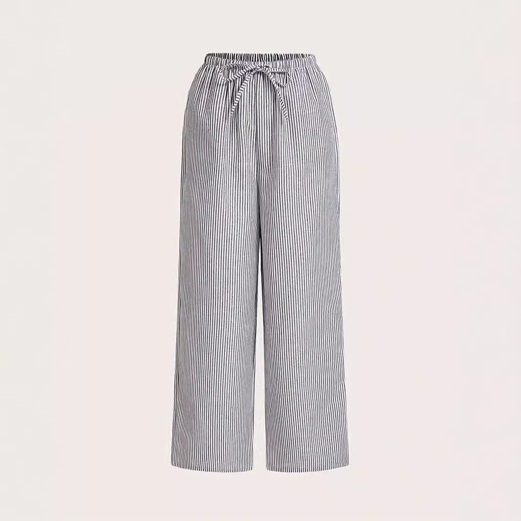 Damen Weite Sommerhose mit komfortablem Gummibund und Streifenmuster R&B