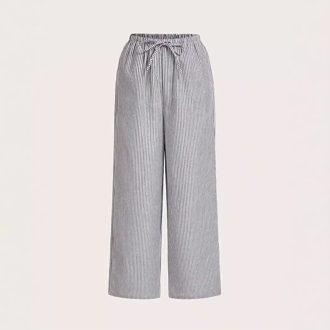 Damen Weite Sommerhose mit komfortablem Gummibund und Streifenmuster R&B