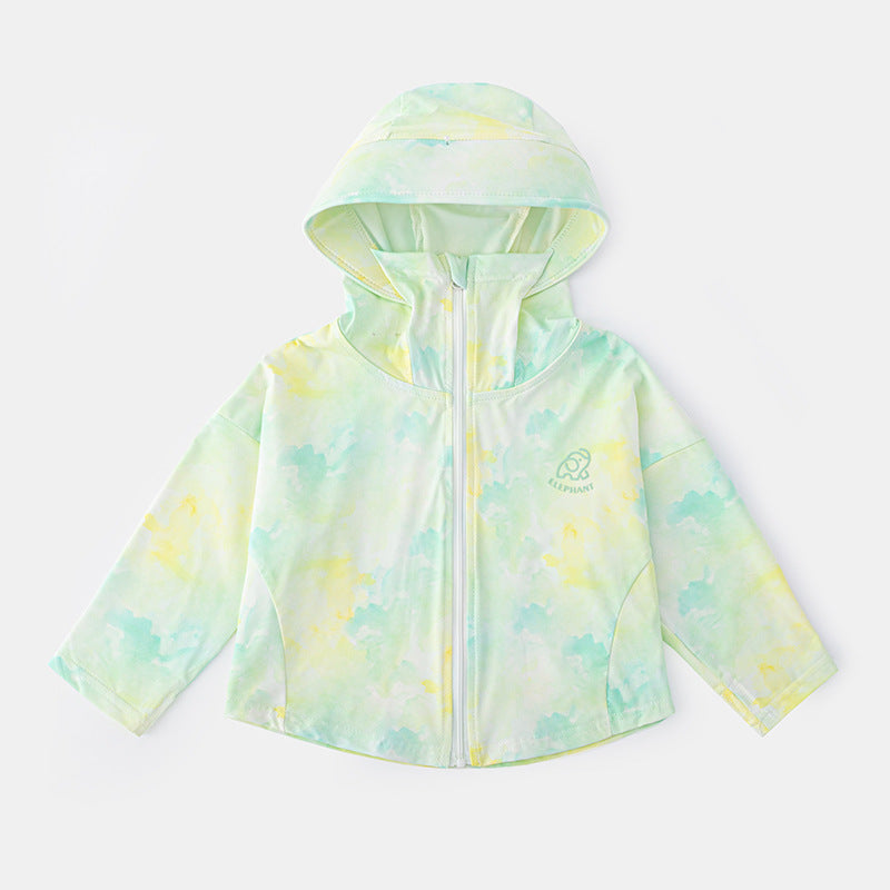 Unisex nan leichte atmungsaktive Kinder Sonnenjacke mit Kapuze und UV Schutz  R&B
