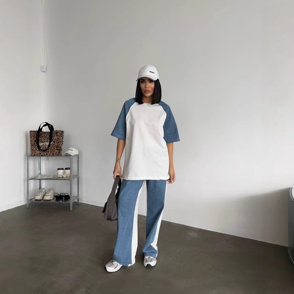Damen lässiges Sportanzug-Set mit oversized Oberteil und weitem Bein R&B