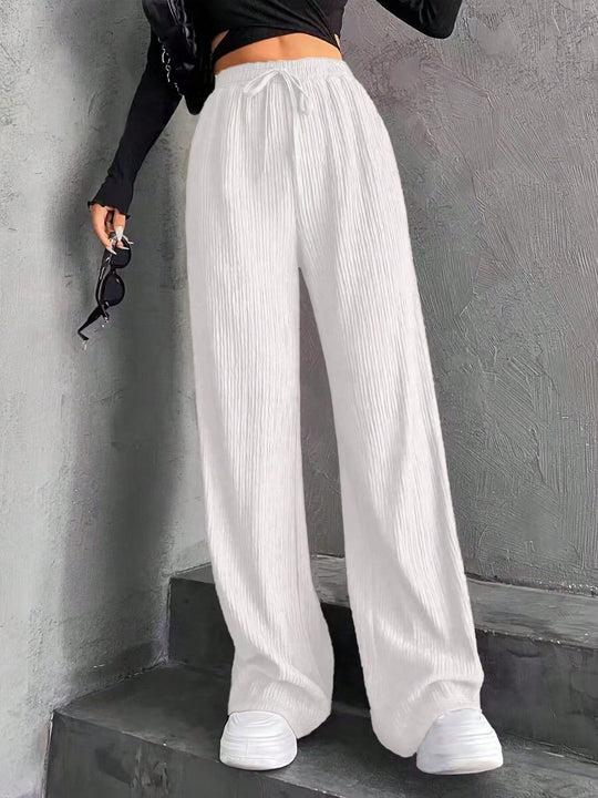 Damen weite Pluderhose mit geripptem Design und elastischem Taillenbund R&B