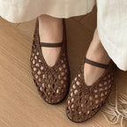 Damen Ballerina-Sandalen mit filigranem Netzdesign und elastischem Riemen