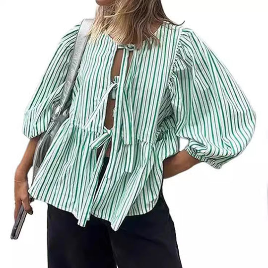 Damen Bluse mit voluminösen Ärmeln und modischem Leopardenmuster R&B