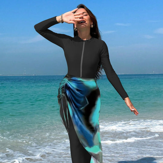 Damen sportlicher Langarm-Surfsuit mit raffinierten Wickeldetails R&B