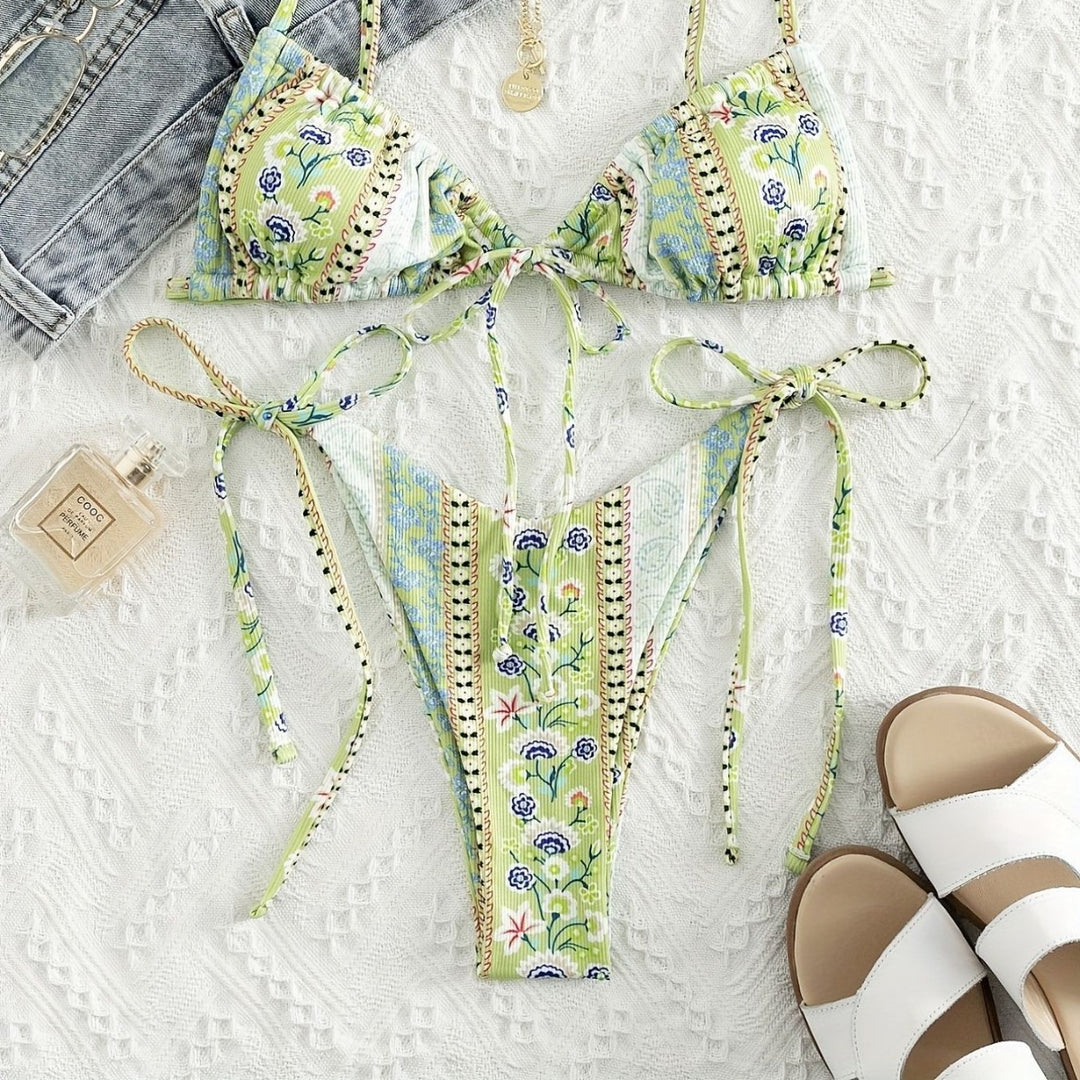 Damen Triangel-Bikini mit verspieltem Design und verstellbaren Trägern R&B