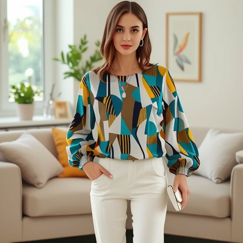 Damen Modische Bluse mit geometrischem Design R&B