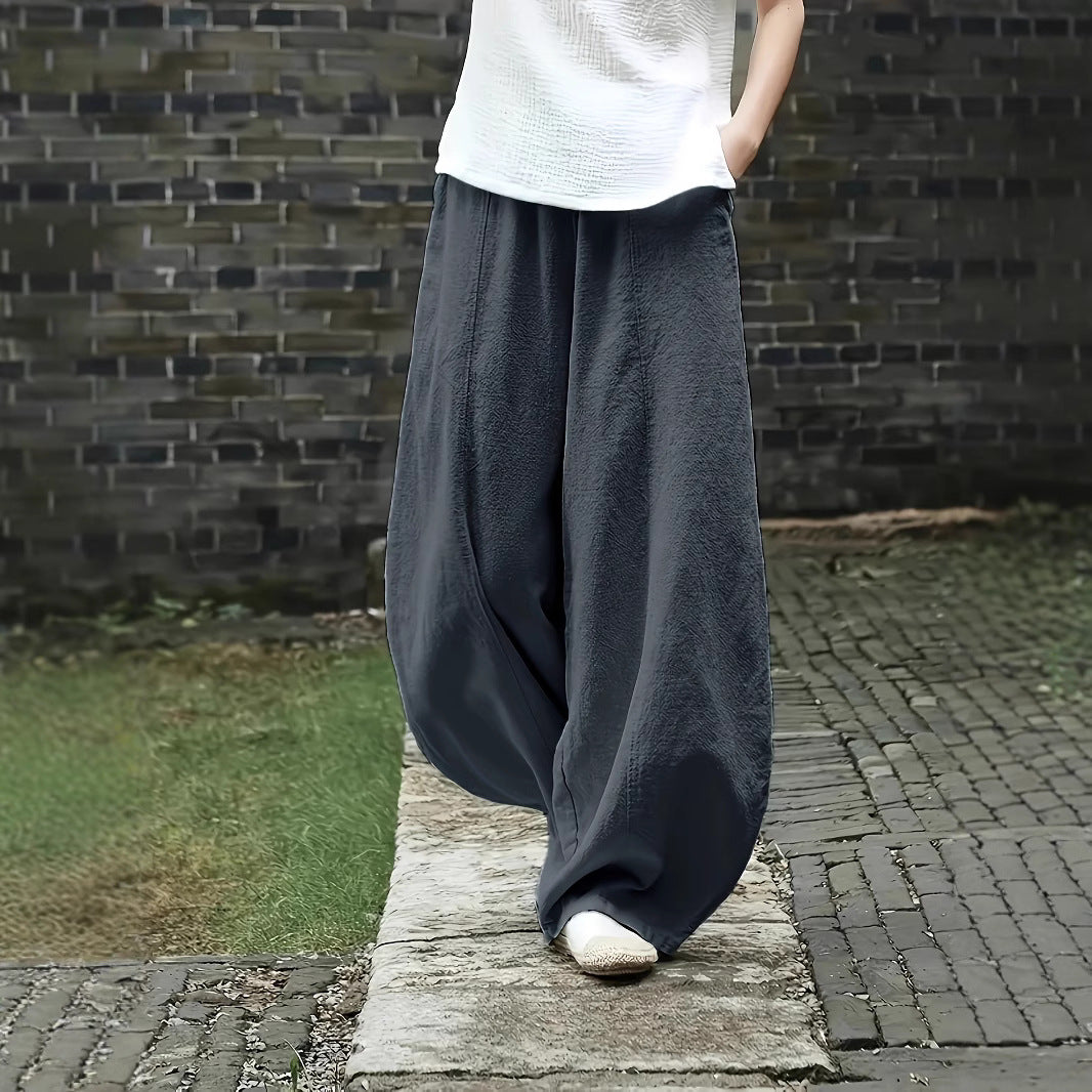 Damen Modische und bequeme Palazzo-Hose mit seitlichen Taschen und elastischem Bund R&B