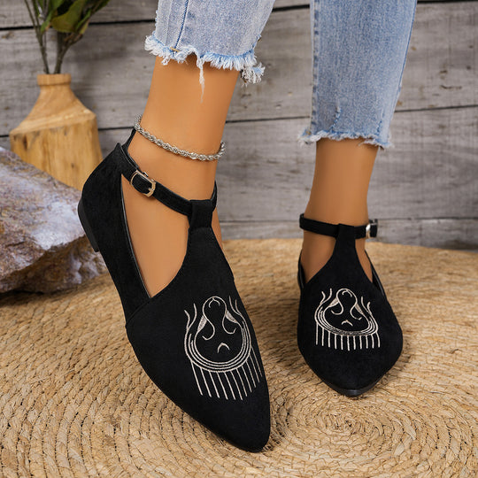 Damen Flache Slingback-Pantoletten mit eleganter Schnallen-Applikation und kunstvollen Stickereien R&B