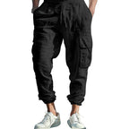 Herren nan lässige Leinen-Cargo-Jogger mit Kordelbund, großen Klapptaschen und elastischem Knöchelabschluss R&B