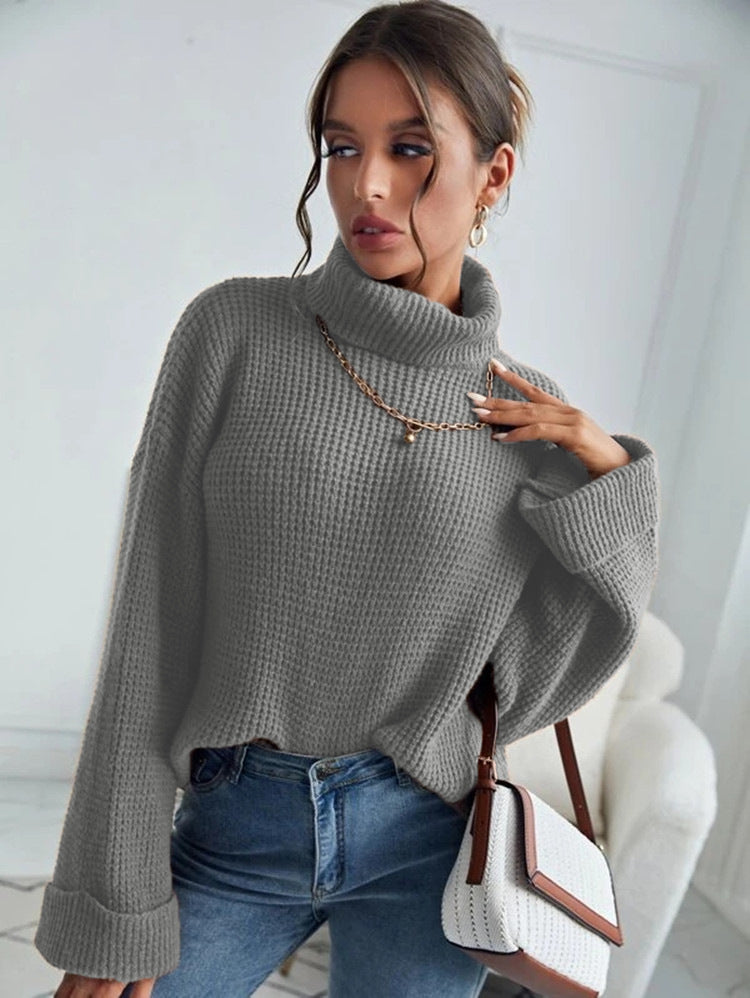 Damen Hochwertiger Strickpullover mit hohem Kragen und strukturiertem Design R&B