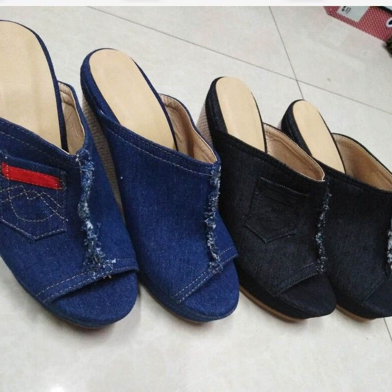 Damen Wedge-Pantoletten mit stylischem Jeans-Design R&B