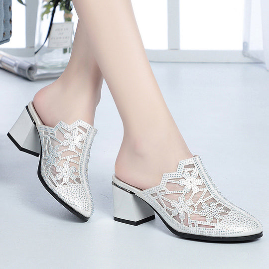 Damen Elegante Mules mit floralem Schmuckdetail und komfortablem Blockabsatz R&B
