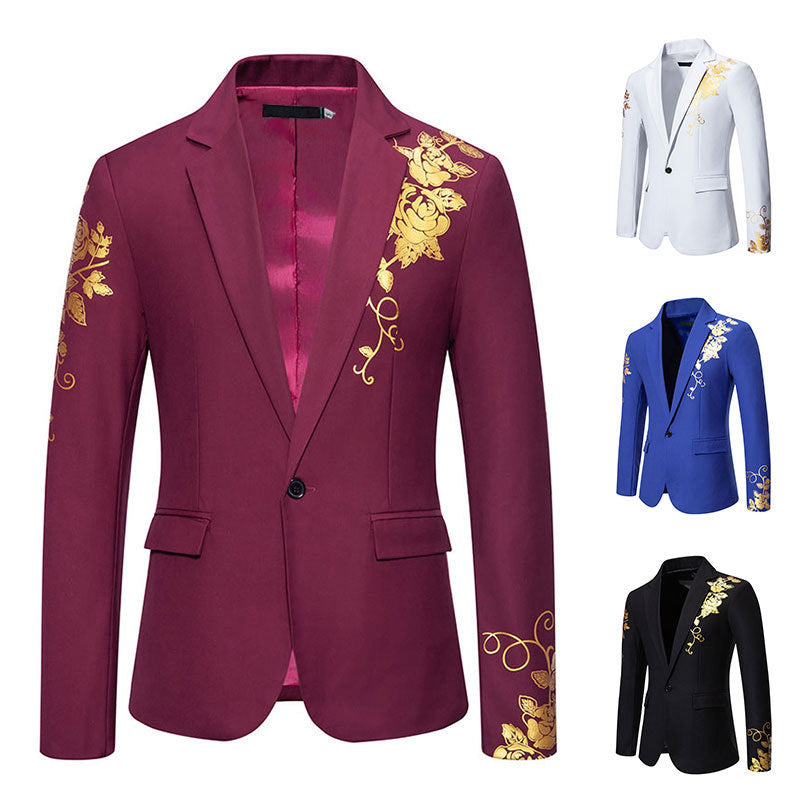 Herren eleganter Blazer mit floralem Goldmuster R&B
