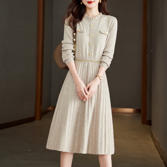 Damen Strickkleid mit eleganter Rückenansicht und hochgeschlossenem Kragen R&B