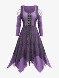 Damen Gothic Maxikleid mit Spitzenbesatz und Schnürung R&B