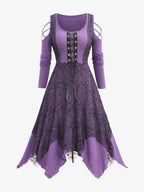 Damen Gothic Maxikleid mit Spitzenbesatz und Schnürung R&B