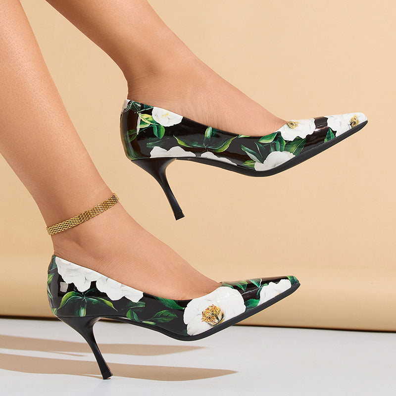 Damen elegante spitze Pumps mit floralem Design und zierlichem Absatz R&B