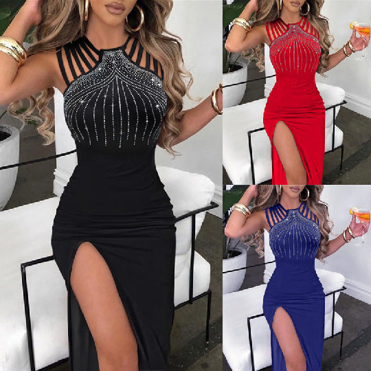 Damen Elegantes Abendkleid mit Strassverzierungen und tiefem Schlitz R&B