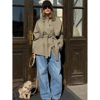 Damen Trenchcoat mit taillierbarem Gürtel und modischen Revers R&B