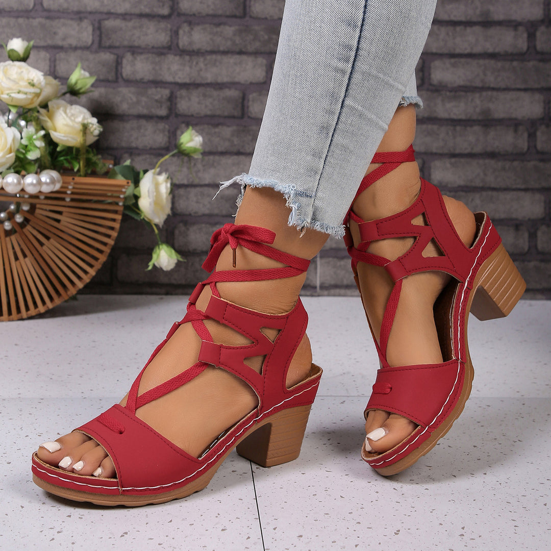 Damen trendige Plateau-Sandalen mit Schnürung und stabiler Sohle R&B