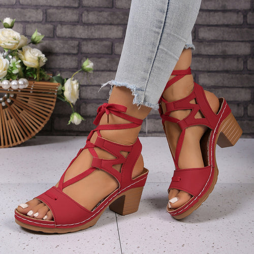Damen trendige Plateau-Sandalen mit Schnürung und stabiler Sohle R&B