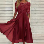Damen Abendkleid mit elegantem Stickdesign und fließendem Rock R&B