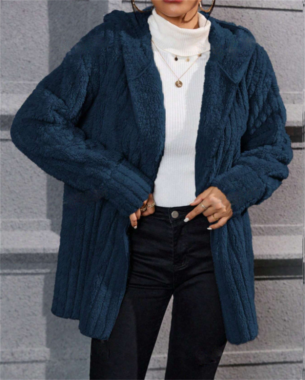 Damen lässige Fleecejacke mit strukturiertem Design und Kapuze R&B