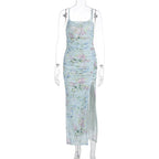 Damen Maxikleid mit floralen Mustern und Seitenschlitz R&B