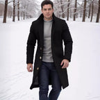 Herren eleganter Wollmantel mit schmalem Schnitt und goldenen Knöpfen R&B