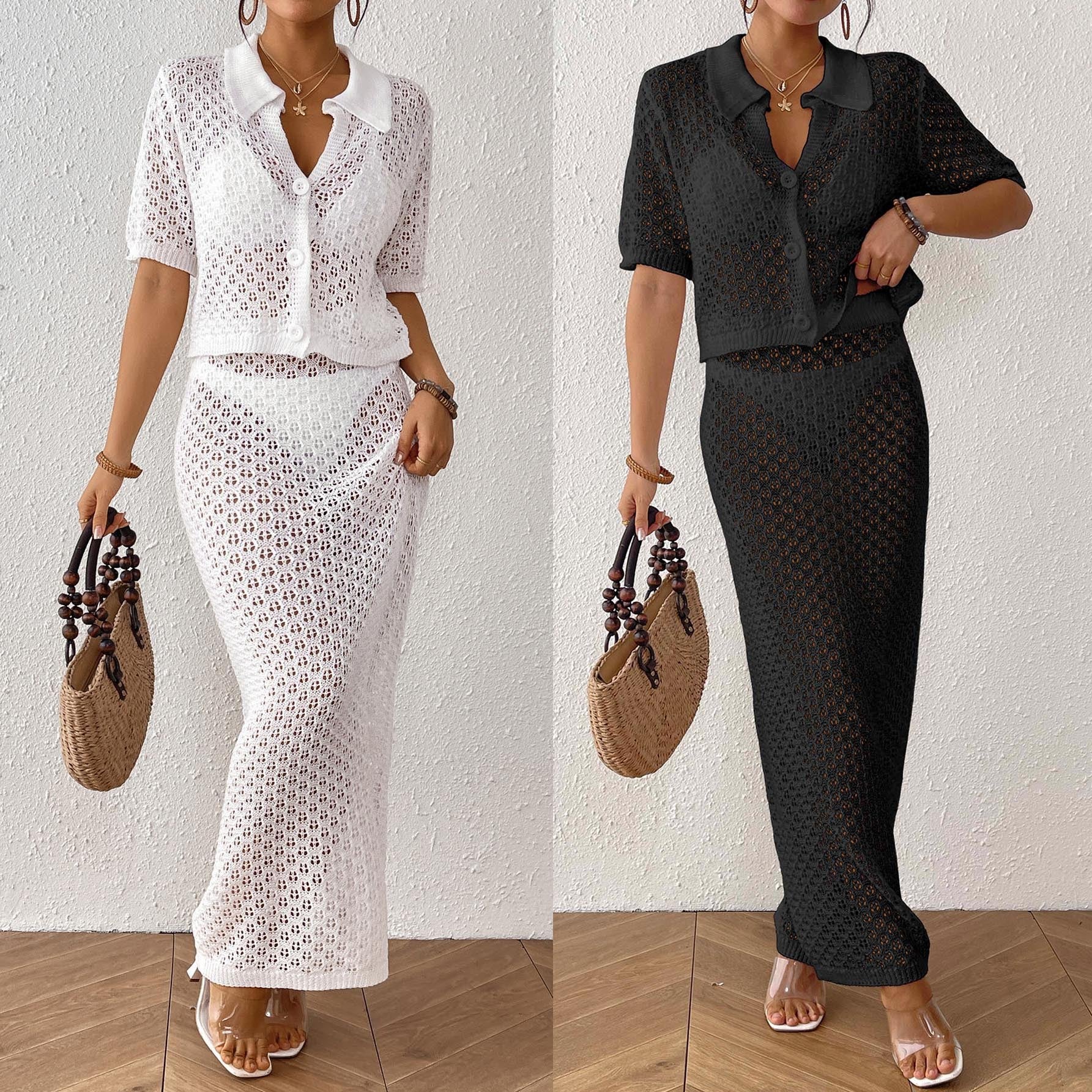 Damen elegantes Häkel-Kimono-Set R&B
