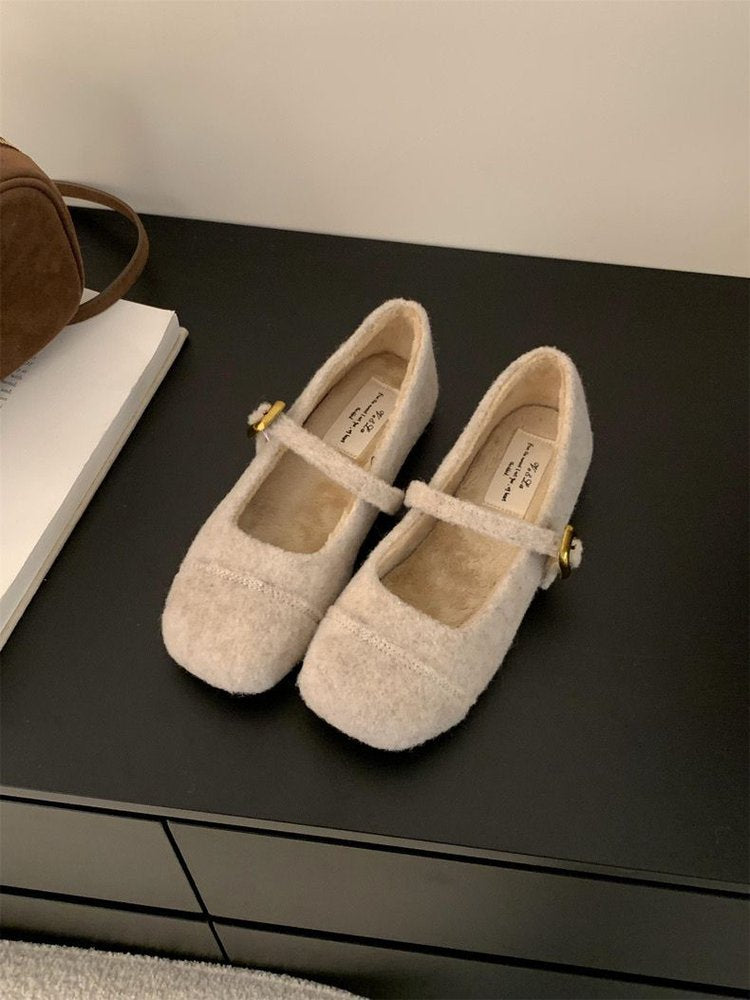 Damen elegante Filz-Ballerinas mit dekorativem Riemchen R&B