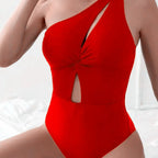 Damen Einseitiger Badeanzug mit Knotendetail R&B