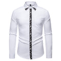 Herren elegantes Langarmhemd mit floralem Kragen und Brusttasche R&B