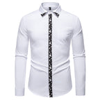 Herren elegantes Langarmhemd mit floralem Kragen und Brusttasche R&B