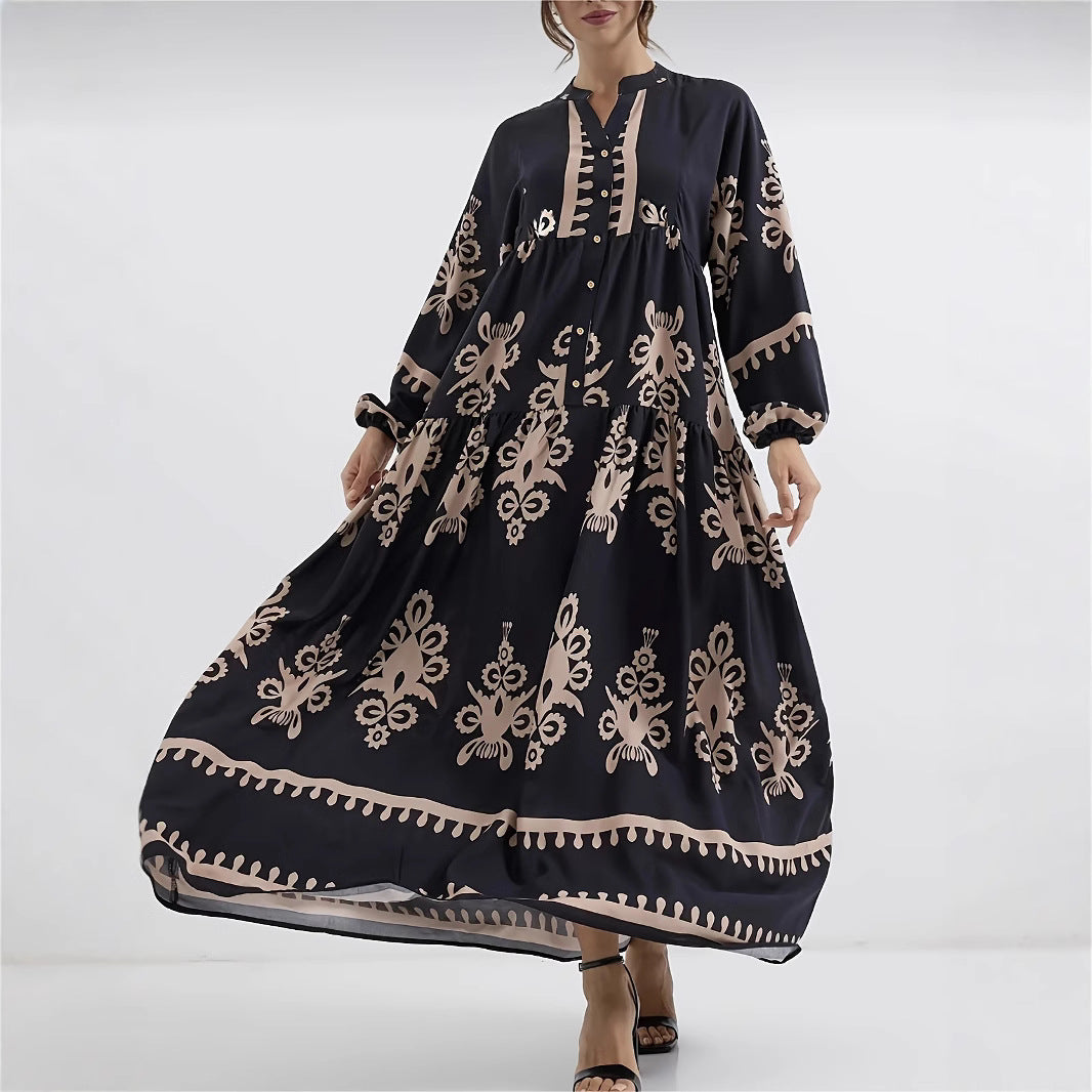 Damen Maxikleid mit floralem Design und eleganter Knopfleiste R&B