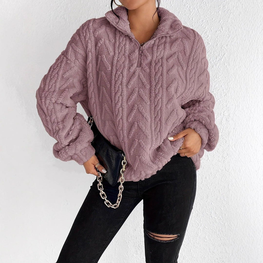 Damen Kuscheliger Fleece-Pullover mit hohem Kragen und Zipper-Detail R&B