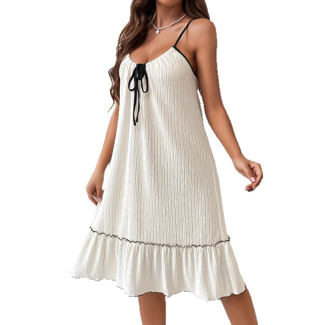 Frauen Verstellbares Spaghettiträger Rüschkleid R&B