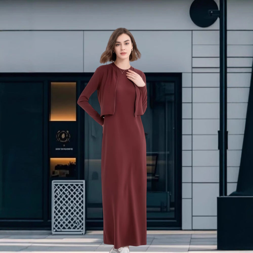 Damen Modisches Maxikleid mit eleganter Silhouette und Langarm R&B