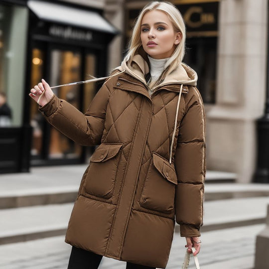 Damen gesteppte Winterjacke mit abnehmbarer Kapuze R&B