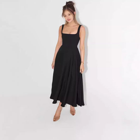 Damen A-Linien Maxikleid mit quadratischem Ausschnitt und fließendem Stoff R&B
