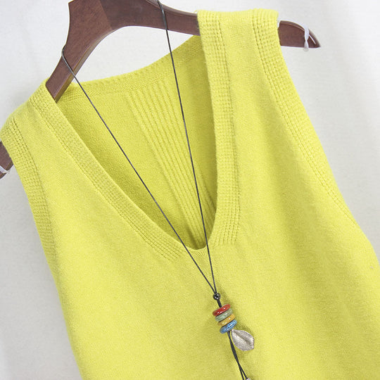 Damen Ärmelloses Stricktop mit V-Ausschnitt und Feinstrickstruktur R&B
