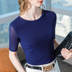 Damen Figurbetontes Shirt mit transparenten Ärmeln und elegantem Design R&B