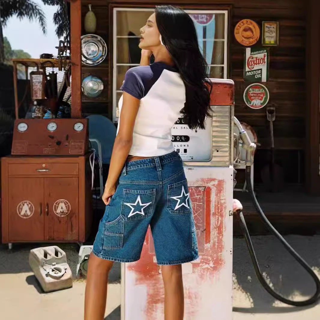 Damen modische Denim-Shorts im lässigen Schnitt mit hoher Taille R&B