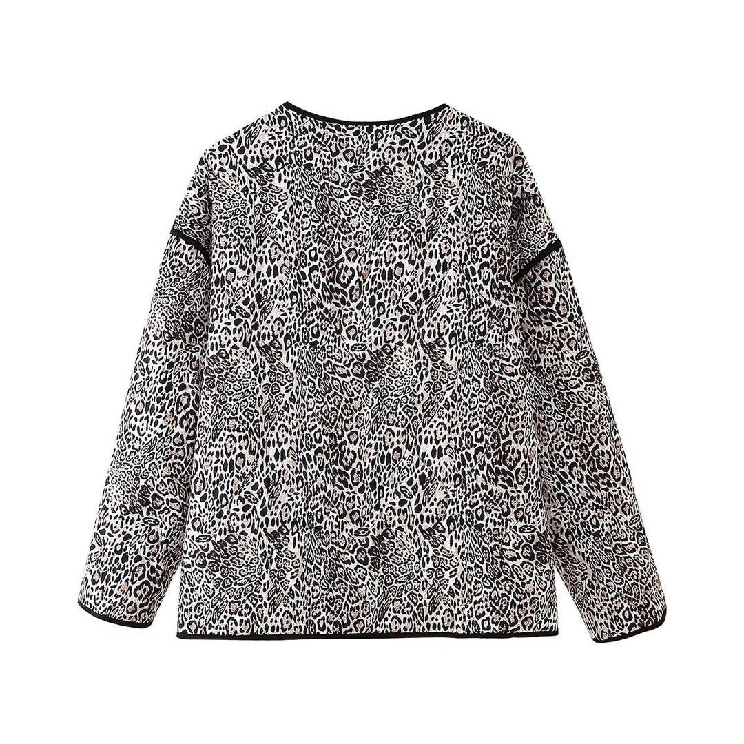 Damen Steppjacke mit Leoprint und praktischen Taschen R&B