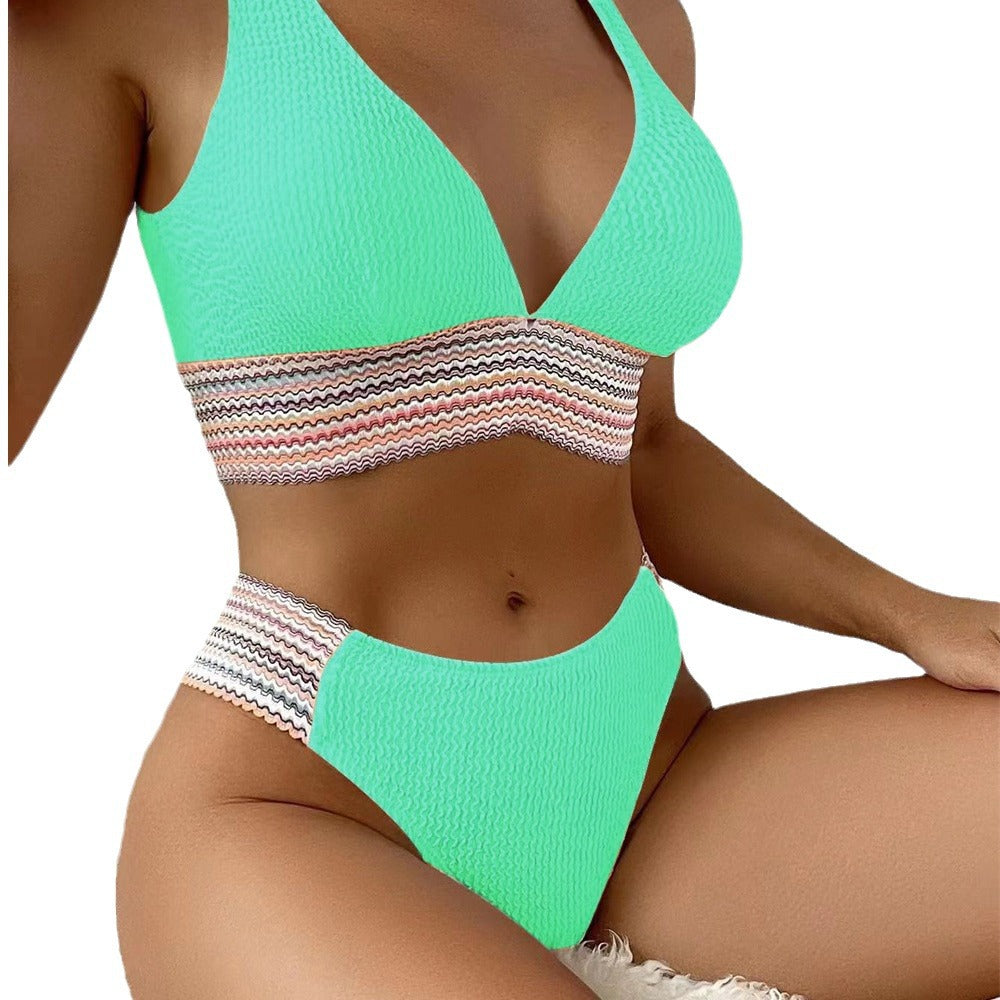 Damen Hochgeschnittener Bikini mit Wellenmuster R&B