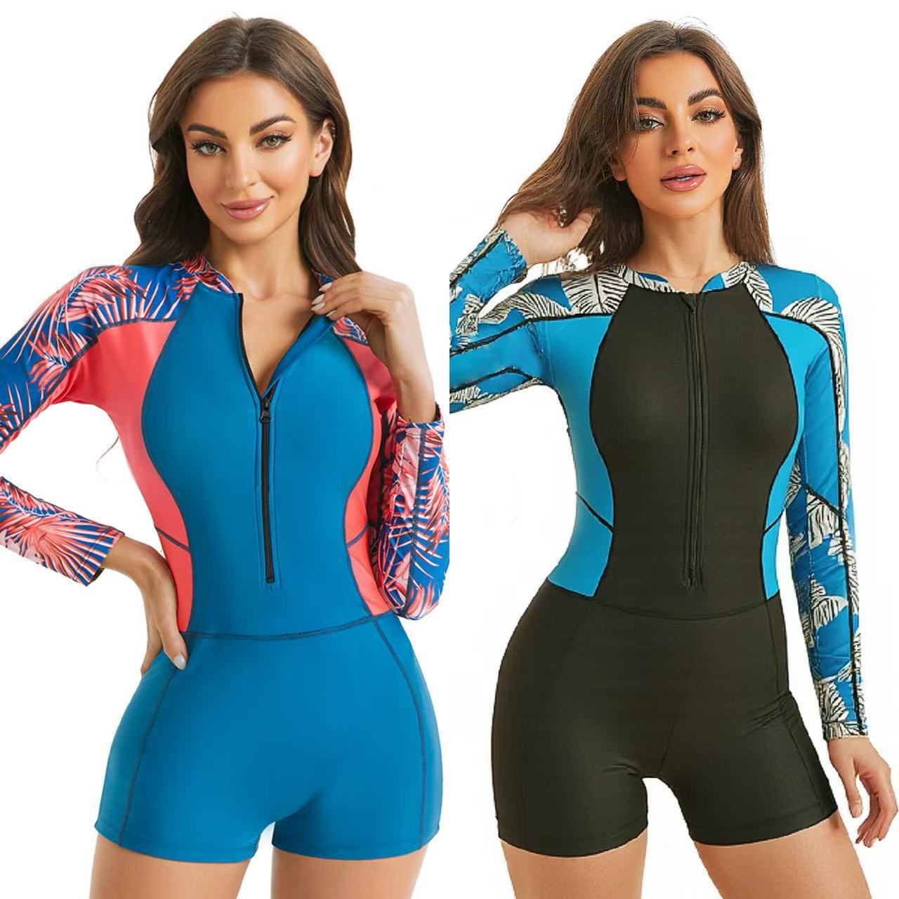 Damen Rashguard Anzug mit Hohem Kragen und Farbblock-Design R&B