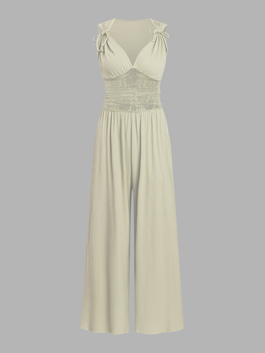 Damen eleganter Jumpsuit mit verstellbaren Trägern und weiten Beinen R&B